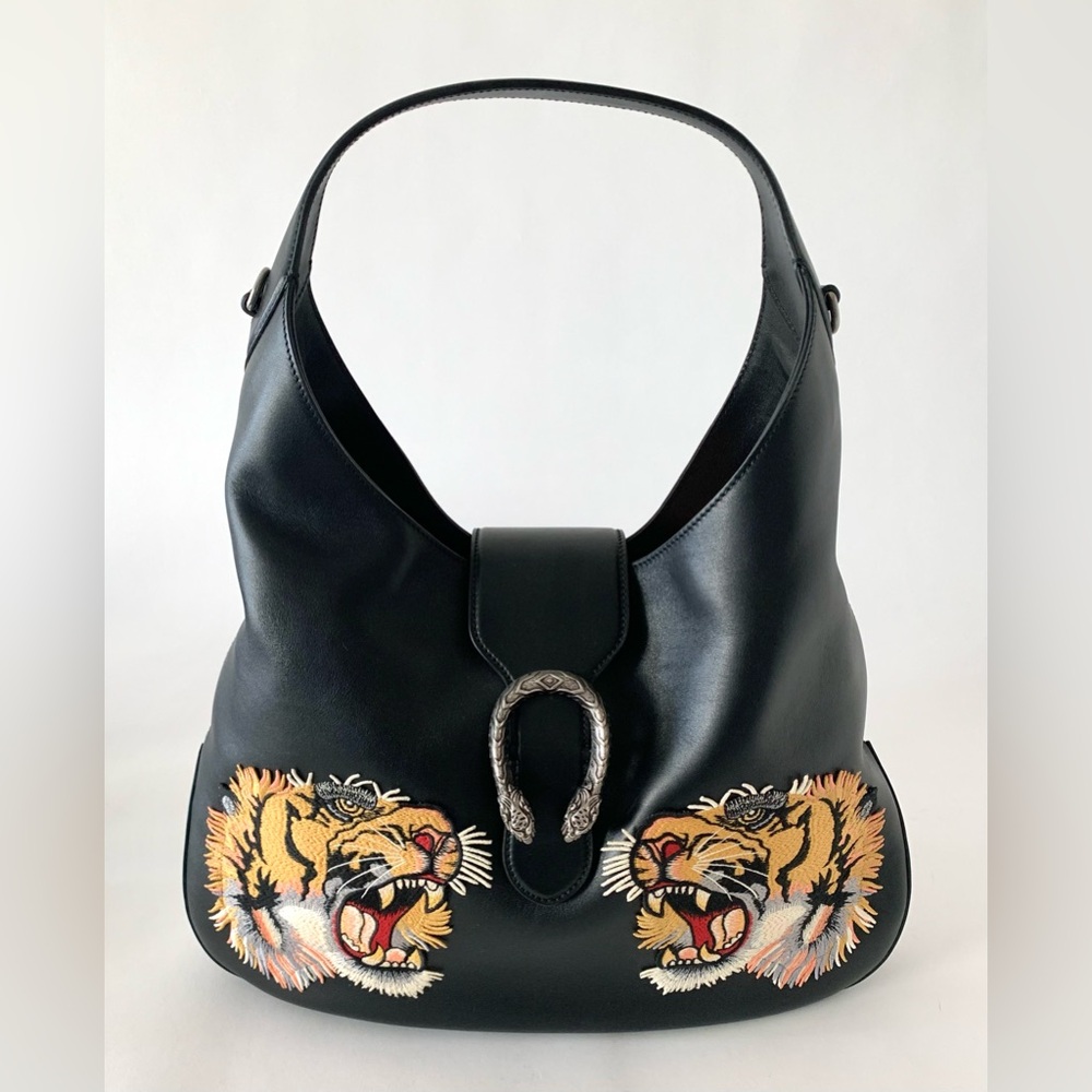 Gucci’s Dionysus Double Tiger Hobo Bag with additional web canvas strap, NWT.